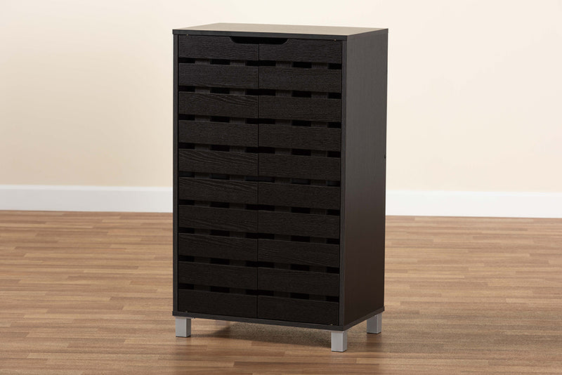 Baxton Studio Ernest Modern and Contemporary Dark Brown Finished Wood 2-Door Shoe Storage Cabinet