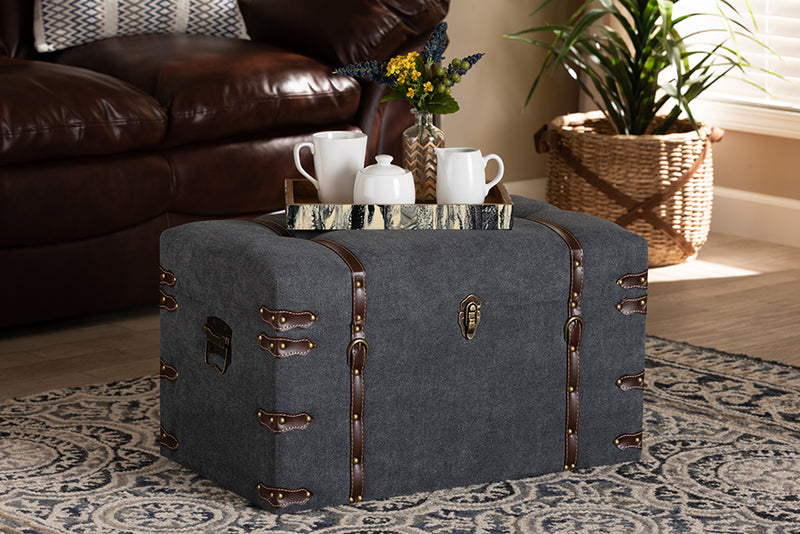 Baxton Studio Palma Modern and Contemporary Transitional Grey Fabric Upholstered Storage Trunk Ottoman