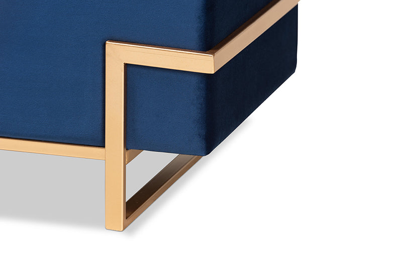 Baxton Studio Parker Glam and Luxe Navy Blue Velvet Upholstered and Gold Metal Finished Storage Ottoman