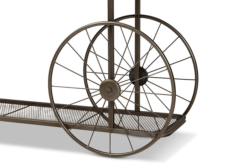 Baxton Studio Terence Vintage Rustic Industrial Natural Finished Wood and Black Finished Metal Wheeled Console Table