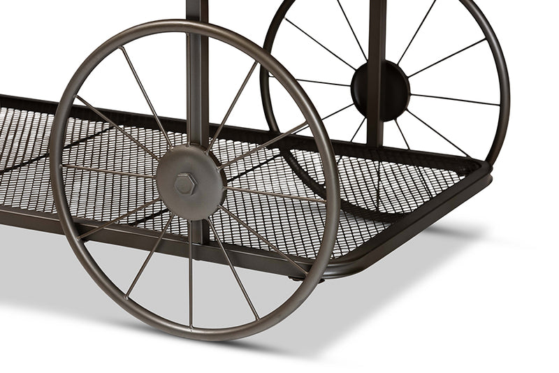 Baxton Studio Terence Vintage Rustic Industrial Natural Finished Wood and Black Finished Metal Wheeled Coffee Table