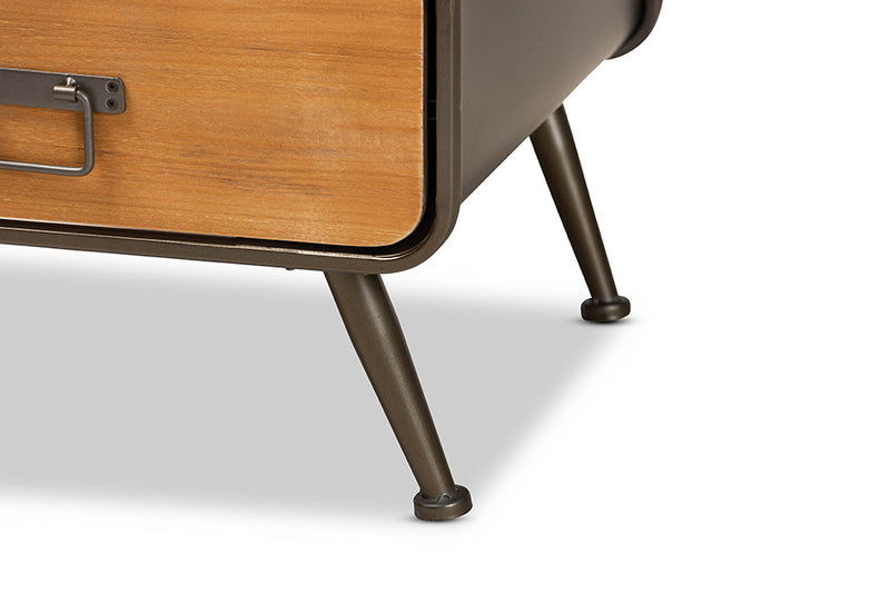 Baxton Studio Kaiya Rustic and Industrial Oak Brown Finished Wood and Black Metal 2-Drawer Nightstand