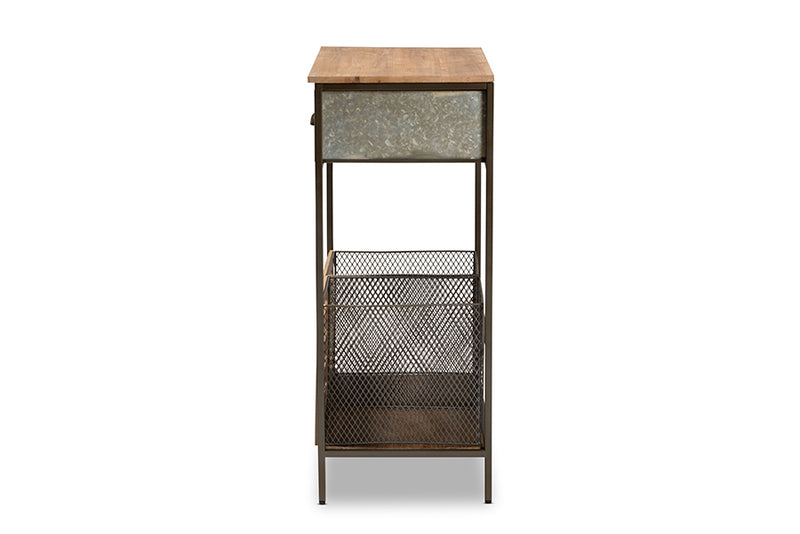 Baxton Studio Abram Modern Farmhouse Industrial Oak Brown Finished Wood and Black Metal 2-Drawer Multipurpose Kitchen Storage Cabinet