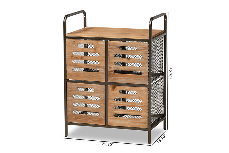 Baxton Studio Aila Modern Farmhouse Industrial Oak Brown Finished Wood and Black Metal Multipurpose Kitchen Storage Cabinet