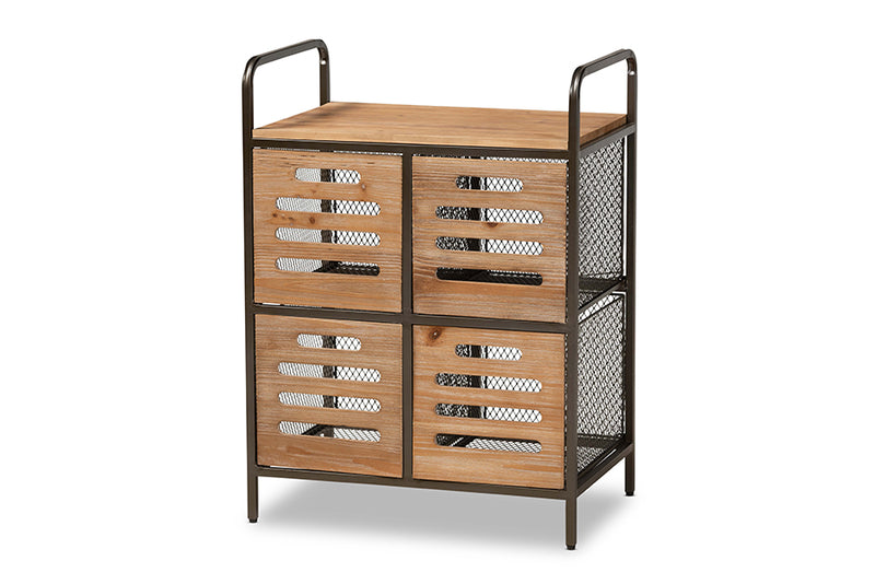 Baxton Studio Aila Modern Farmhouse Industrial Oak Brown Finished Wood and Black Metal Multipurpose Kitchen Storage Cabinet