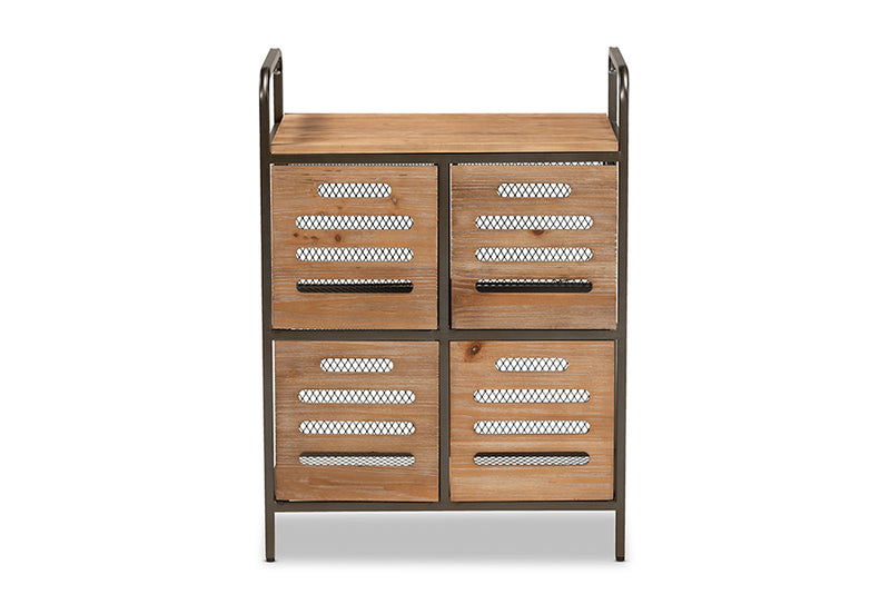 Baxton Studio Aila Modern Farmhouse Industrial Oak Brown Finished Wood and Black Metal Multipurpose Kitchen Storage Cabinet