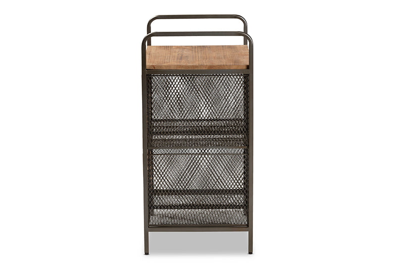 Baxton Studio Aila Modern Farmhouse Industrial Oak Brown Finished Wood and Black Metal Multipurpose Kitchen Storage Cabinet
