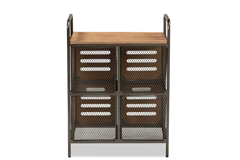 Baxton Studio Aila Modern Farmhouse Industrial Oak Brown Finished Wood and Black Metal Multipurpose Kitchen Storage Cabinet