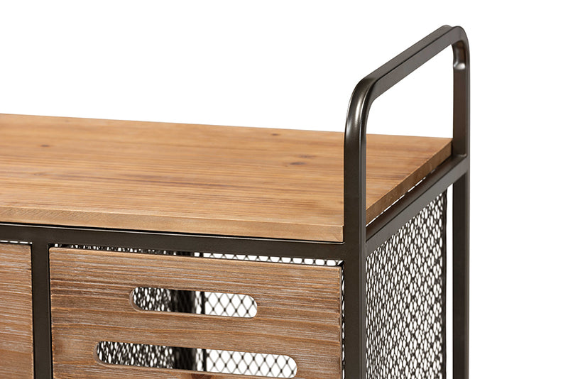 Baxton Studio Aila Modern Farmhouse Industrial Oak Brown Finished Wood and Black Metal Multipurpose Kitchen Storage Cabinet