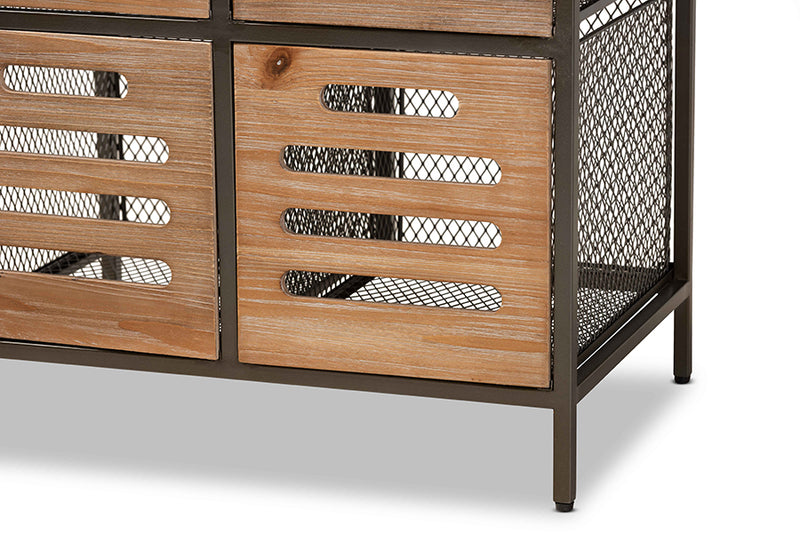 Baxton Studio Aila Modern Farmhouse Industrial Oak Brown Finished Wood and Black Metal Multipurpose Kitchen Storage Cabinet