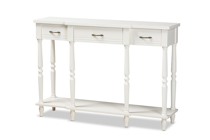 Baxton Studio Hallan Classic and Traditional French Provincial White Finished Wood 3-Drawer Console Table