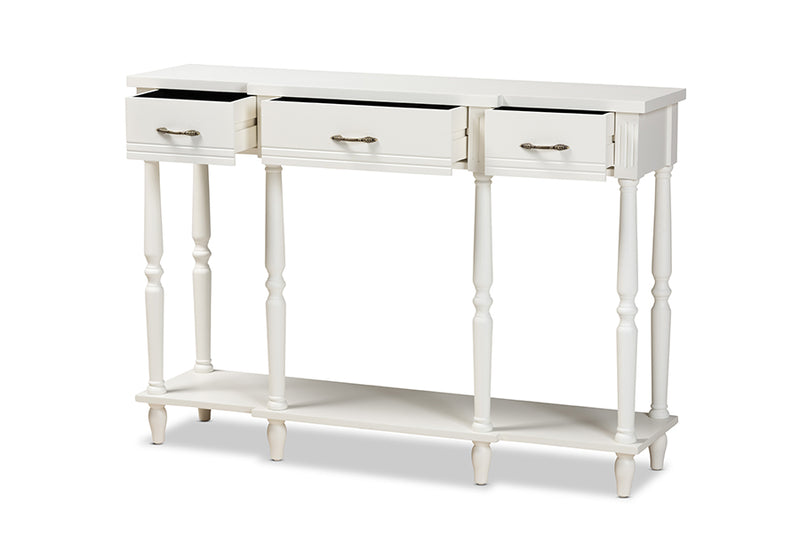 Baxton Studio Hallan Classic and Traditional French Provincial White Finished Wood 3-Drawer Console Table