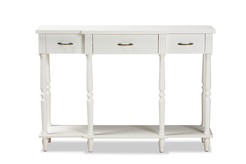 Baxton Studio Hallan Classic and Traditional French Provincial White Finished Wood 3-Drawer Console Table
