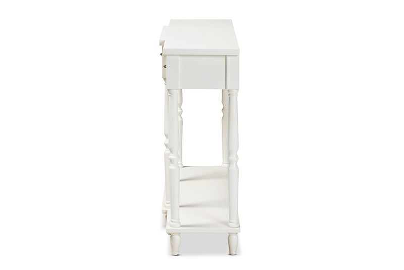 Baxton Studio Hallan Classic and Traditional French Provincial White Finished Wood 3-Drawer Console Table