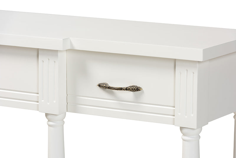 Baxton Studio Hallan Classic and Traditional French Provincial White Finished Wood 3-Drawer Console Table