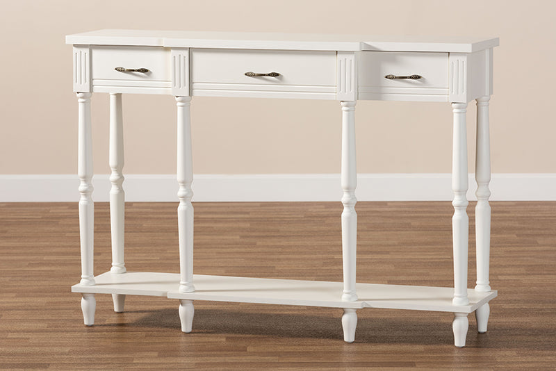 Baxton Studio Hallan Classic and Traditional French Provincial White Finished Wood 3-Drawer Console Table