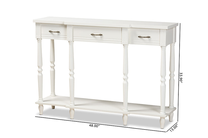 Baxton Studio Hallan Classic and Traditional French Provincial White Finished Wood 3-Drawer Console Table