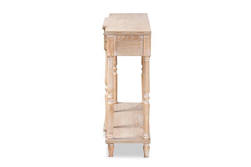 Baxton Studio Hallan Classic and Traditional French Provincial Rustic Whitewashed Oak Brown Finished Wood 3-Drawer Console Table