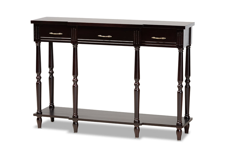 Baxton Studio Hallan Classic and Traditional French Provincial Dark Brown Finished Wood 3-Drawer Console Table