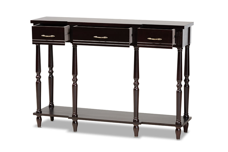 Baxton Studio Hallan Classic and Traditional French Provincial Dark Brown Finished Wood 3-Drawer Console Table