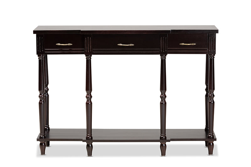 Baxton Studio Hallan Classic and Traditional French Provincial Dark Brown Finished Wood 3-Drawer Console Table