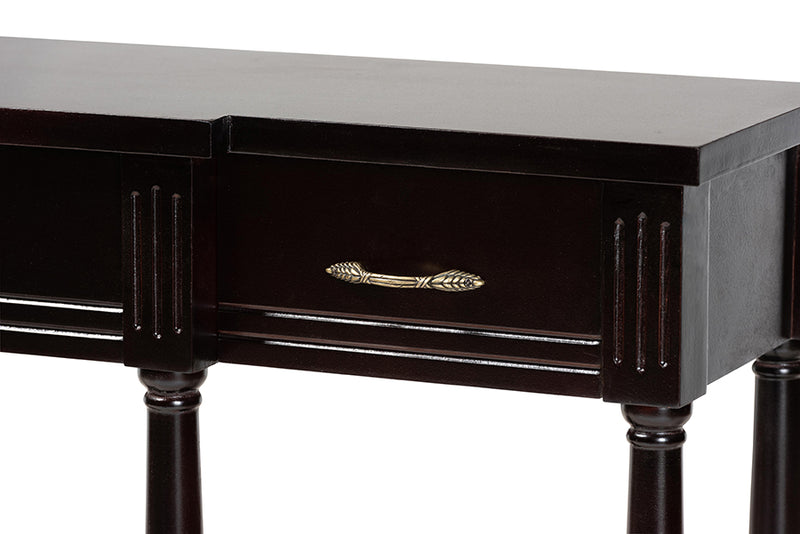 Baxton Studio Hallan Classic and Traditional French Provincial Dark Brown Finished Wood 3-Drawer Console Table