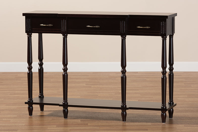 Baxton Studio Hallan Classic and Traditional French Provincial Dark Brown Finished Wood 3-Drawer Console Table