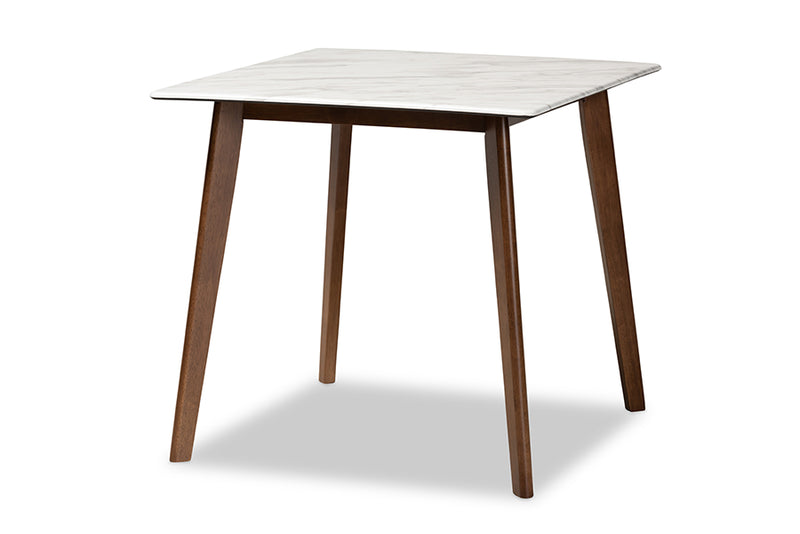 Baxton Studio Kaylee Mid-Century Modern Transitional Walnut Brown Finished Wood Dining Table with Faux Marble Tabletop