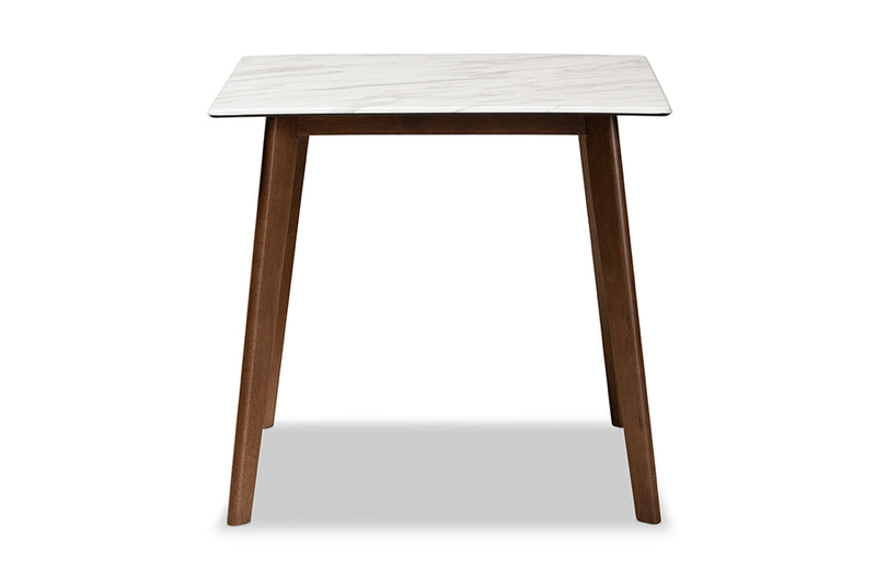 Baxton Studio Kaylee Mid-Century Modern Transitional Walnut Brown Finished Wood Dining Table with Faux Marble Tabletop