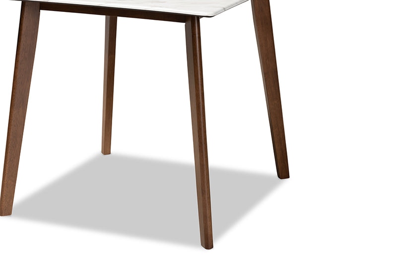 Baxton Studio Kaylee Mid-Century Modern Transitional Walnut Brown Finished Wood Dining Table with Faux Marble Tabletop