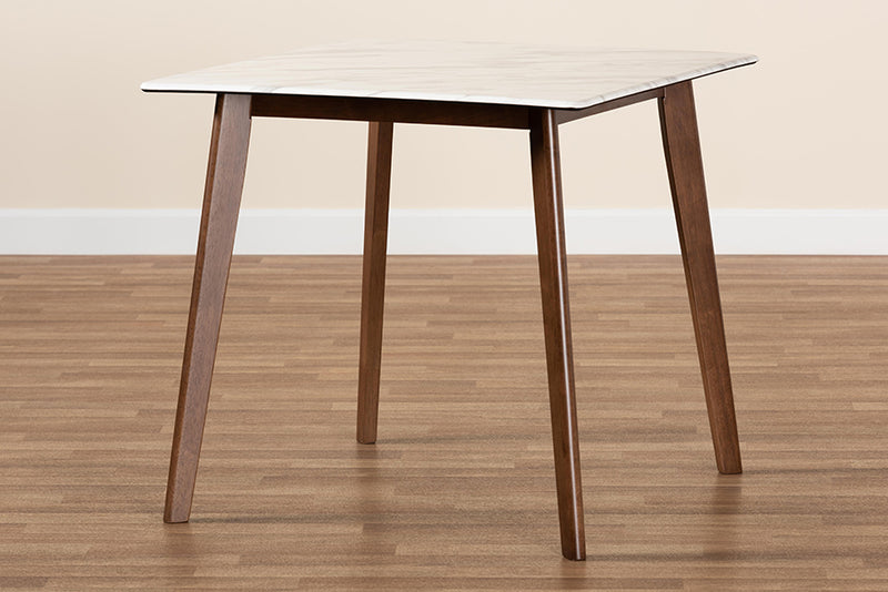 Baxton Studio Kaylee Mid-Century Modern Transitional Walnut Brown Finished Wood Dining Table with Faux Marble Tabletop