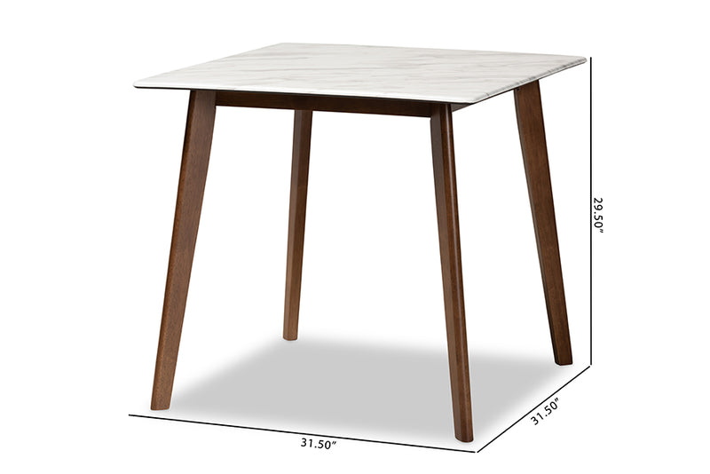 Baxton Studio Kaylee Mid-Century Modern Transitional Walnut Brown Finished Wood Dining Table with Faux Marble Tabletop