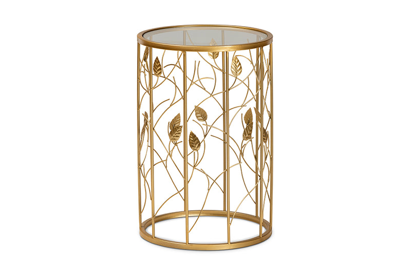 Baxton Studio Anaya Modern and Contemporary Glam Brushed Gold Finished Metal and Glass Leaf Accent End Table