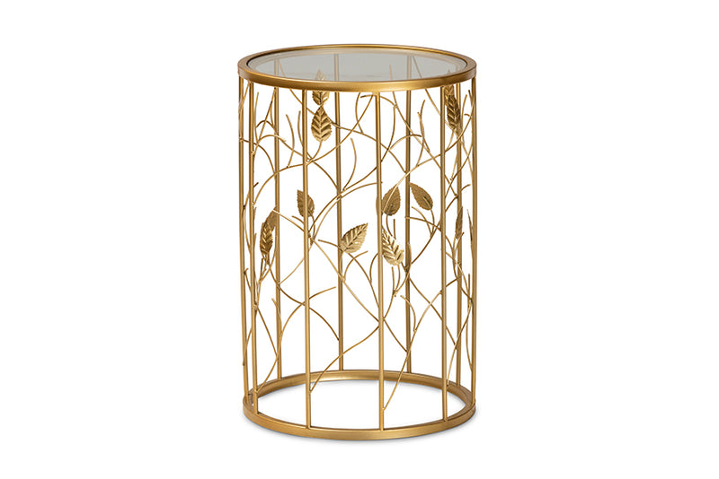 Baxton Studio Anaya Modern and Contemporary Glam Brushed Gold Finished Metal and Glass Leaf Accent End Table