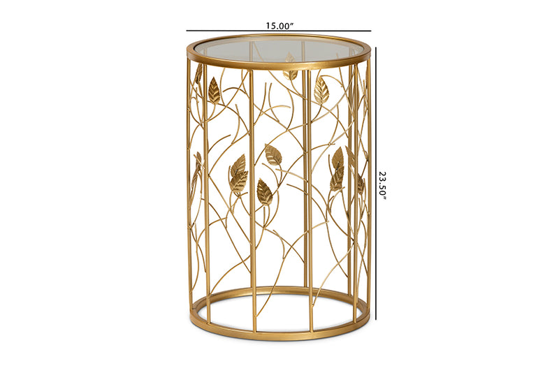 Baxton Studio Anaya Modern and Contemporary Glam Brushed Gold Finished Metal and Glass Leaf Accent End Table