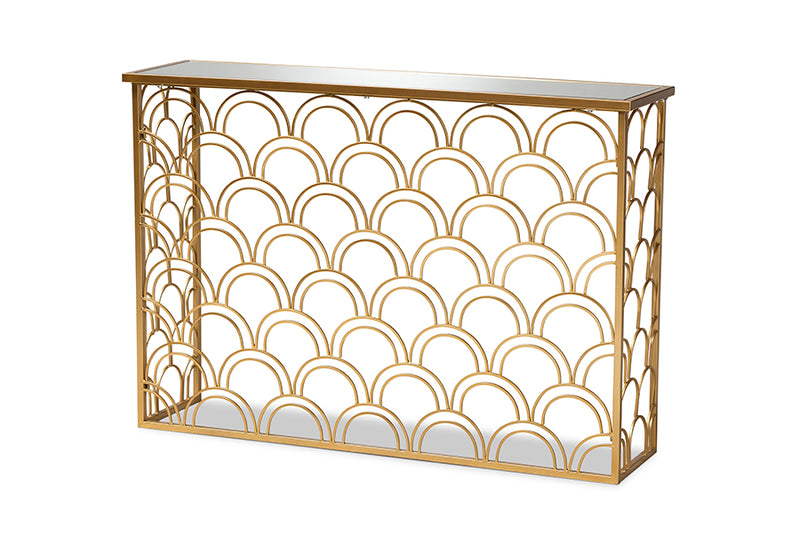 Baxton Studio Dawson Glam and Luxe Brushed Gold Finished Metal and Glass Console Table