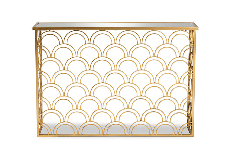 Baxton Studio Dawson Glam and Luxe Brushed Gold Finished Metal and Glass Console Table
