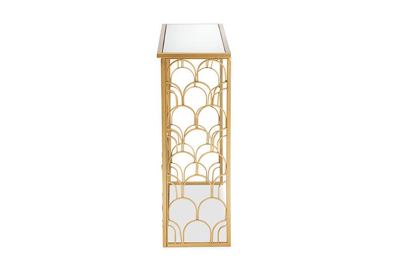 Baxton Studio Dawson Glam and Luxe Brushed Gold Finished Metal and Glass Console Table