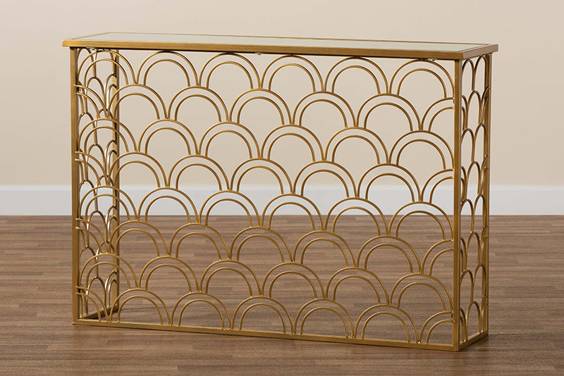 Baxton Studio Dawson Glam and Luxe Brushed Gold Finished Metal and Glass Console Table