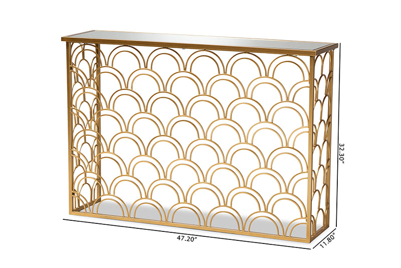 Baxton Studio Dawson Glam and Luxe Brushed Gold Finished Metal and Glass Console Table