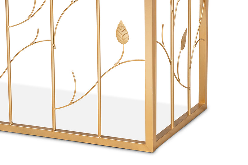 Baxton Studio Anaya Modern and Contemporary Glam Brushed Gold Finished Metal and Glass Leaf Console Table