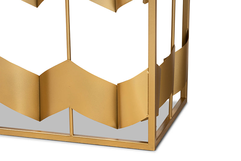 Baxton Studio Vega Glam and Luxe Gold Finished Metal and Mirrored Glass Geometric Console Table