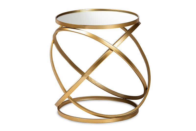 Baxton Studio Desma Glam and Luxe Gold Finished Metal and Mirrored Glass End Table
