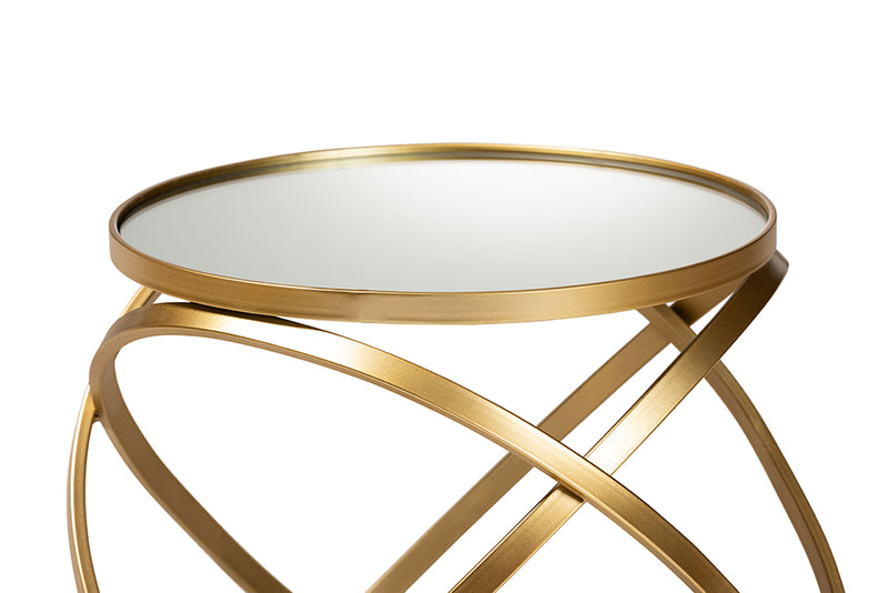 Baxton Studio Desma Glam and Luxe Gold Finished Metal and Mirrored Glass End Table