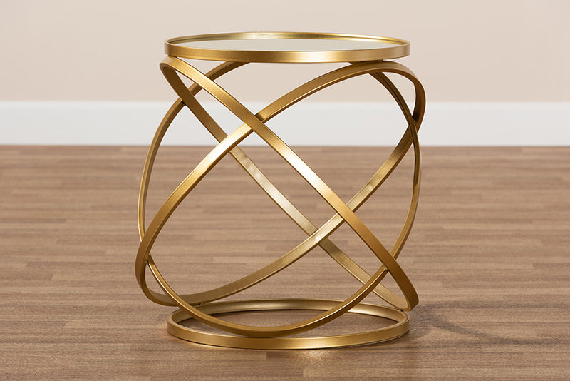 Baxton Studio Desma Glam and Luxe Gold Finished Metal and Mirrored Glass End Table