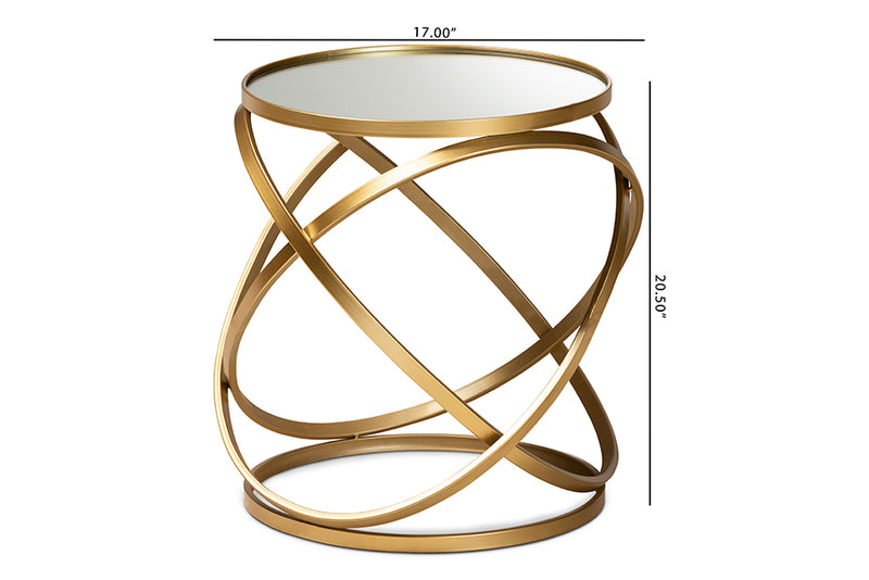 Baxton Studio Desma Glam and Luxe Gold Finished Metal and Mirrored Glass End Table