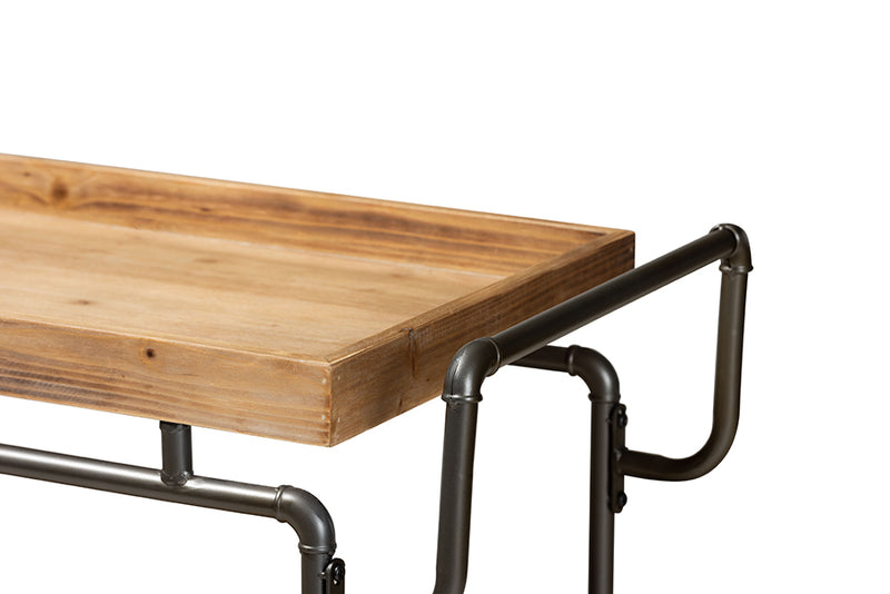 Baxton Studio Amado Rustic Industrial Farmhouse Oak Brown Finished Wood and Black Metal 3-Tier Mobile Kitchen Cart