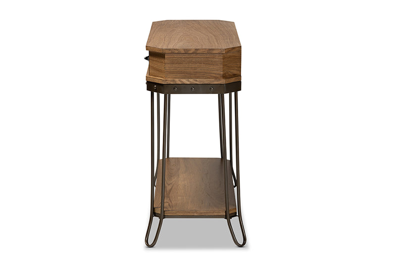 Baxton Studio Kellyn Vintage Rustic Industrial Oak Brown Finished Wood and Black Finished Metal 3-Drawer Console Table�