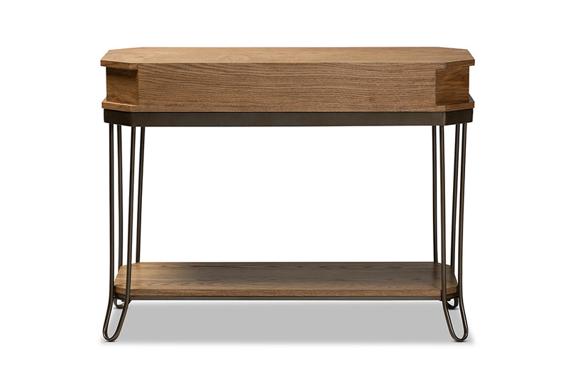 Baxton Studio Kellyn Vintage Rustic Industrial Oak Brown Finished Wood and Black Finished Metal 3-Drawer Console Table�