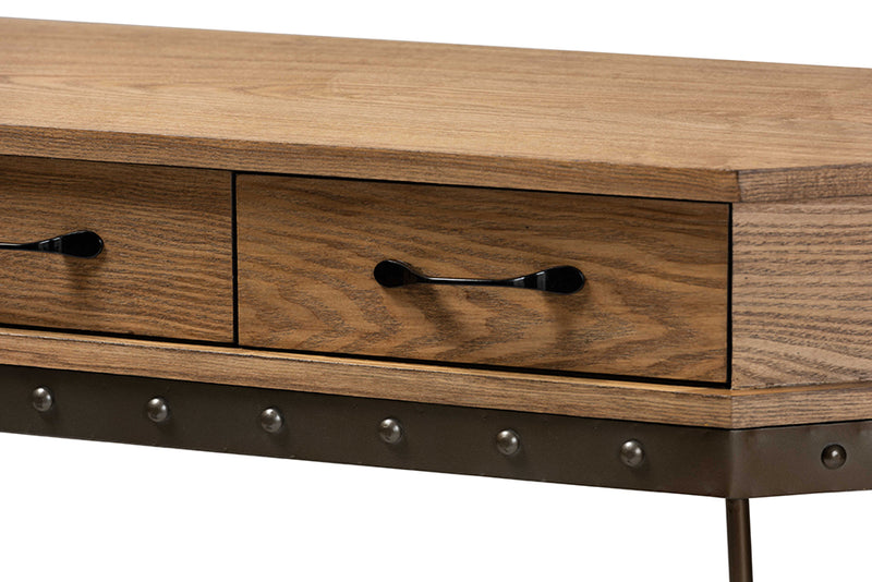 Baxton Studio Kellyn Vintage Rustic Industrial Oak Brown Finished Wood and Black Finished Metal 3-Drawer Console Table�